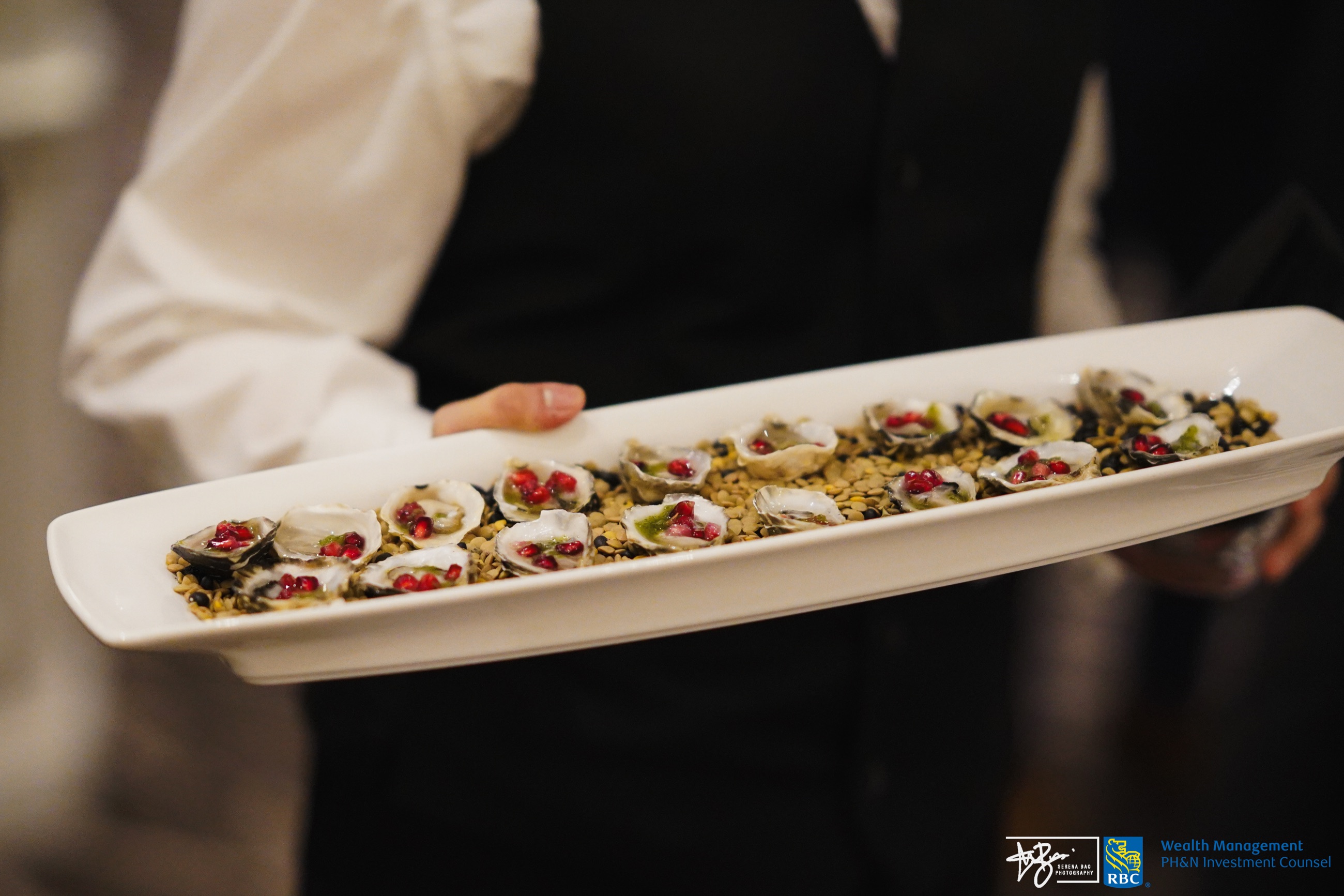 A tray of beautifully plated passed appetizers